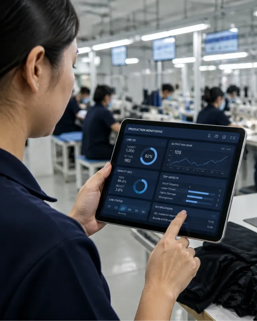 Digital production monitoring and quality control system in garment factory
